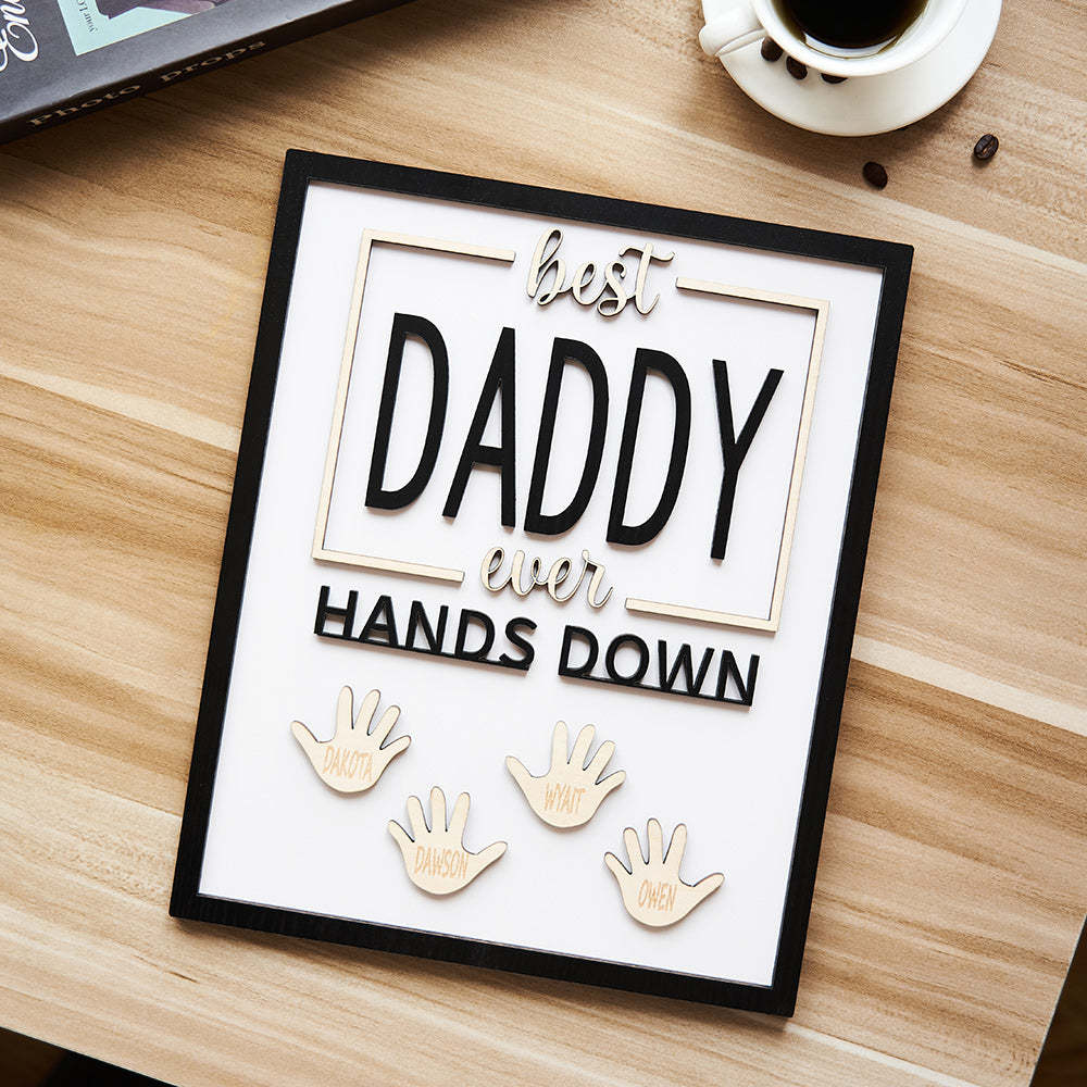 Ornement Gravé Personnalisé Papa Hands Down Handprint Signe Cadre Cadeaux Pour Papa - votrecollierprenomfr