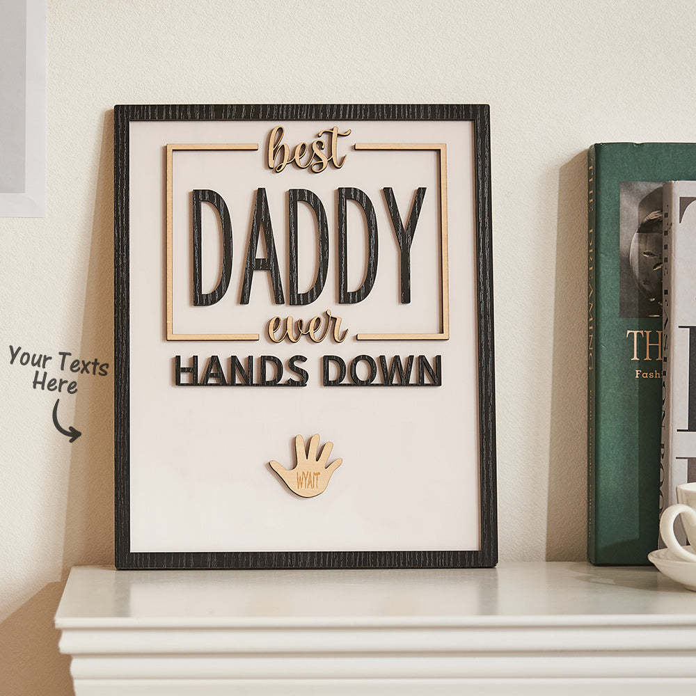 Ornement Gravé Personnalisé Papa Hands Down Handprint Signe Cadre Cadeaux Pour Papa - votrecollierprenomfr