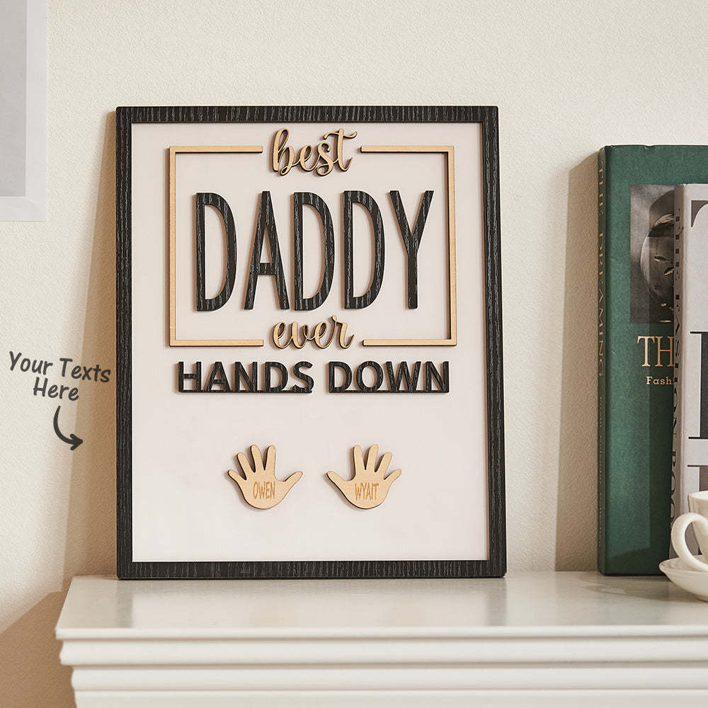 Ornement Gravé Personnalisé Papa Hands Down Handprint Signe Cadre Cadeaux Pour Papa - votrecollierprenomfr