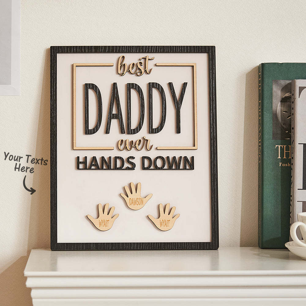 Ornement Gravé Personnalisé Papa Hands Down Handprint Signe Cadre Cadeaux Pour Papa - votrecollierprenomfr