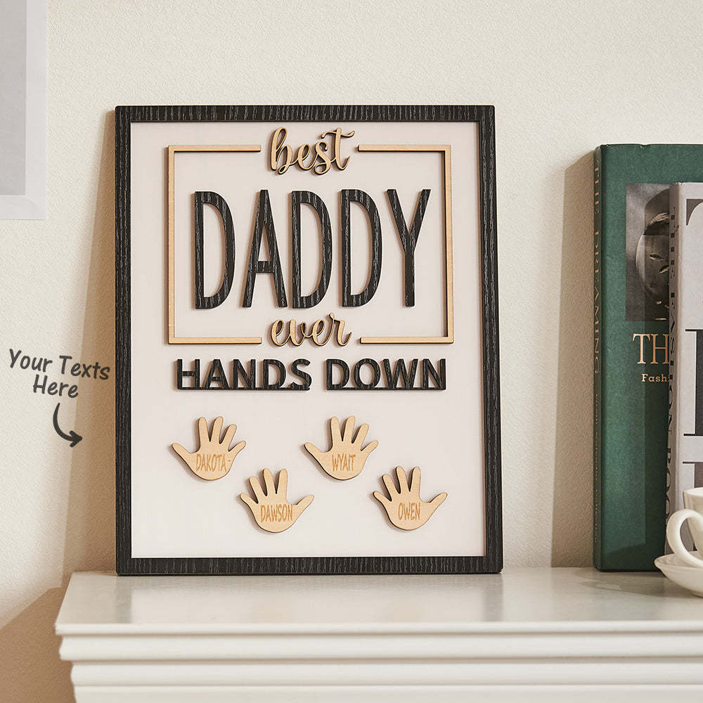Ornement Gravé Personnalisé Papa Hands Down Handprint Signe Cadre Cadeaux Pour Papa - votrecollierprenomfr