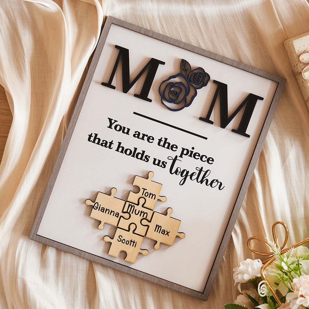 Puzzle Gravé Personnalisé Ornement Rose Conception Commémorer Cadeaux Pour Maman - votrecollierprenomfr