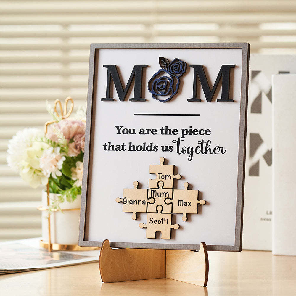 Puzzle Gravé Personnalisé Ornement Rose Conception Commémorer Cadeaux Pour Maman - votrecollierprenomfr