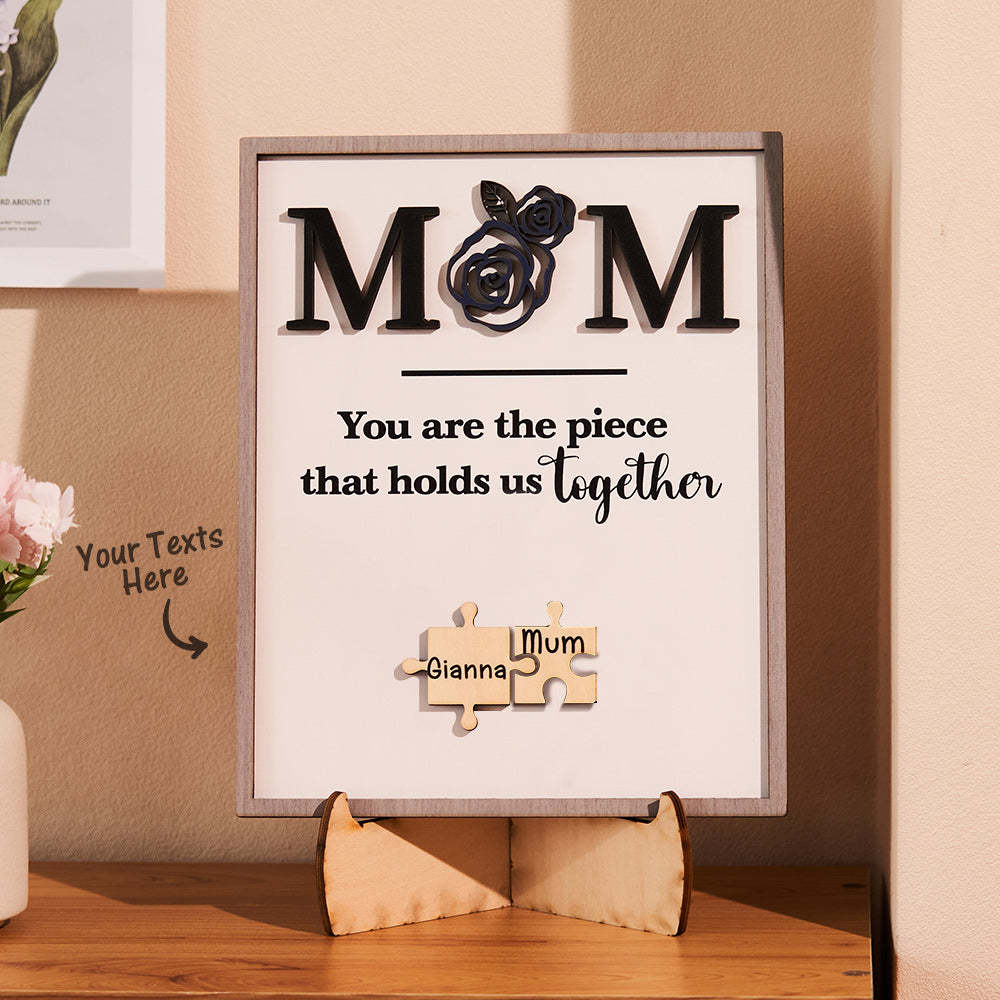 Puzzle Gravé Personnalisé Ornement Rose Conception Commémorer Cadeaux Pour Maman - votrecollierprenomfr