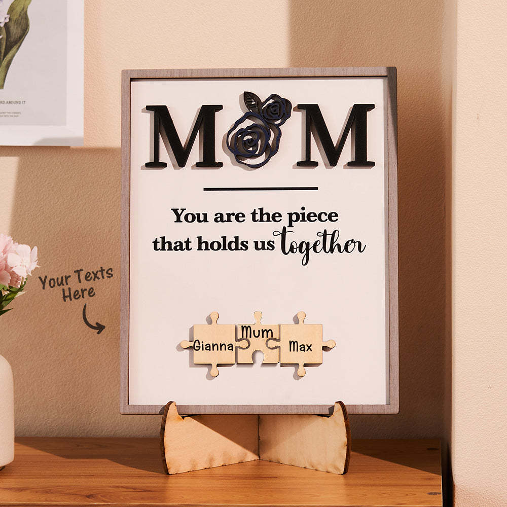 Puzzle Gravé Personnalisé Ornement Rose Conception Commémorer Cadeaux Pour Maman - votrecollierprenomfr