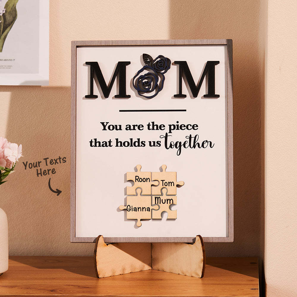 Puzzle Gravé Personnalisé Ornement Rose Conception Commémorer Cadeaux Pour Maman - votrecollierprenomfr