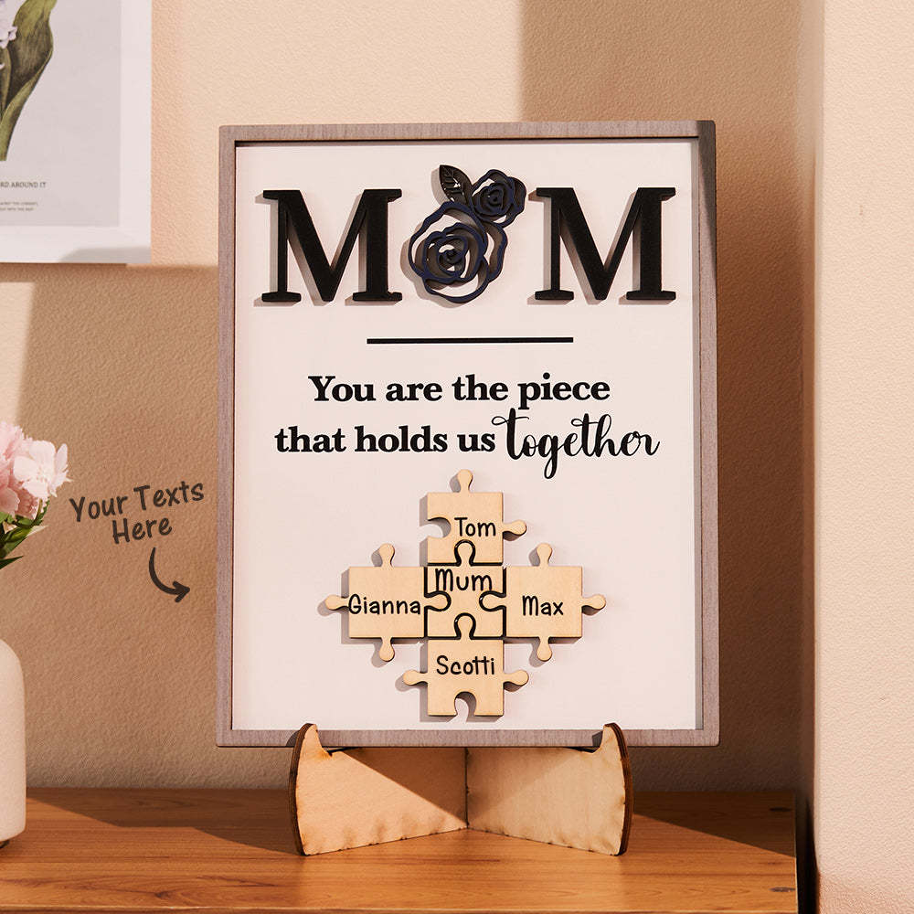 Puzzle Gravé Personnalisé Ornement Rose Conception Commémorer Cadeaux Pour Maman - votrecollierprenomfr