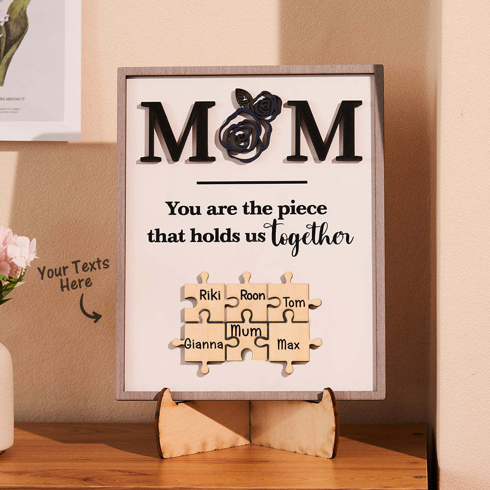 Puzzle Gravé Personnalisé Ornement Rose Conception Commémorer Cadeaux Pour Maman - votrecollierprenomfr