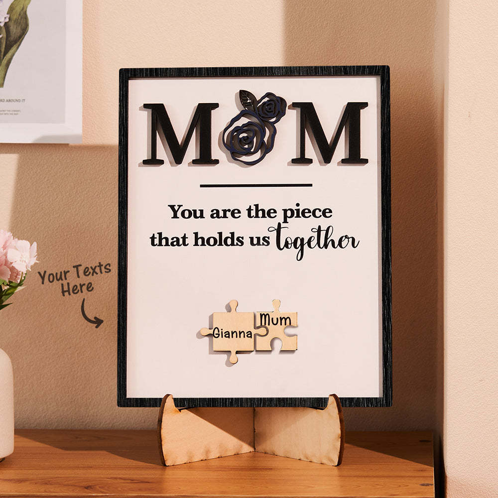 Puzzle Gravé Personnalisé Ornement Rose Conception Commémorer Cadeaux Pour Maman - votrecollierprenomfr