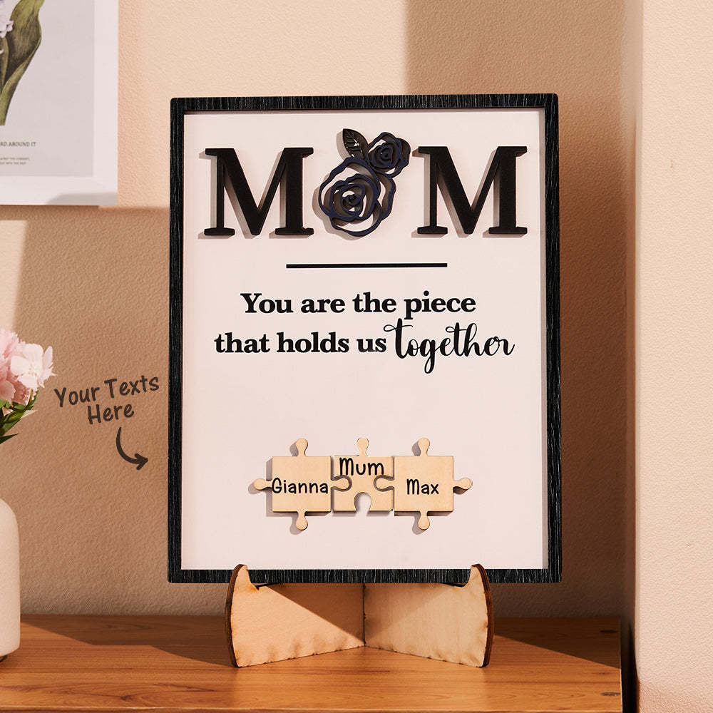 Puzzle Gravé Personnalisé Ornement Rose Conception Commémorer Cadeaux Pour Maman - votrecollierprenomfr