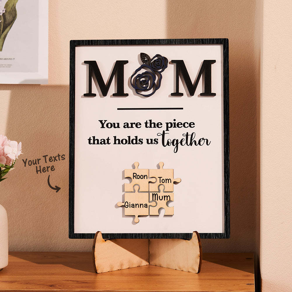 Puzzle Gravé Personnalisé Ornement Rose Conception Commémorer Cadeaux Pour Maman - votrecollierprenomfr