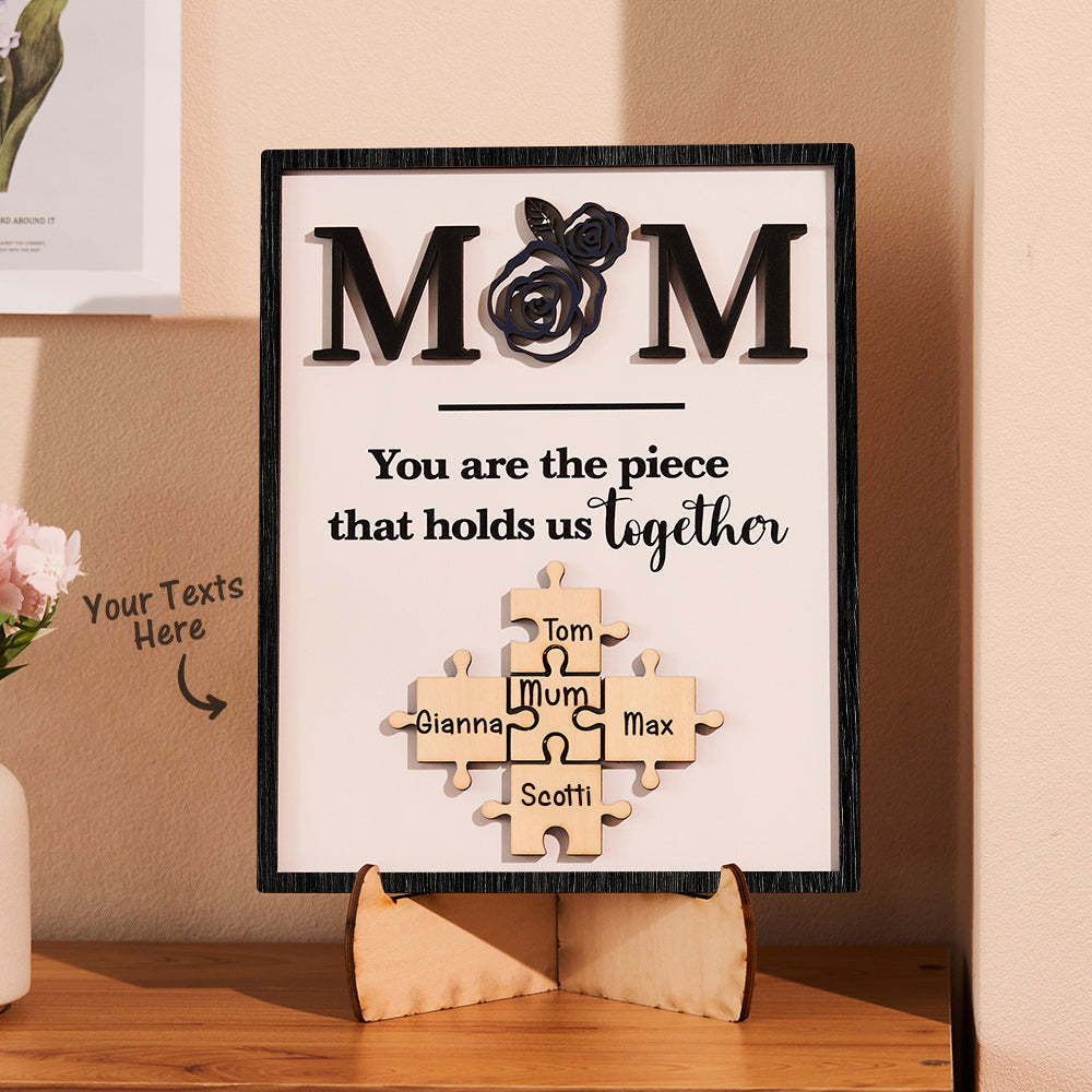 Puzzle Gravé Personnalisé Ornement Rose Conception Commémorer Cadeaux Pour Maman - votrecollierprenomfr