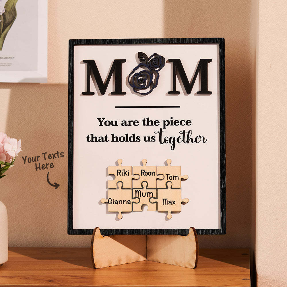 Puzzle Gravé Personnalisé Ornement Rose Conception Commémorer Cadeaux Pour Maman - votrecollierprenomfr