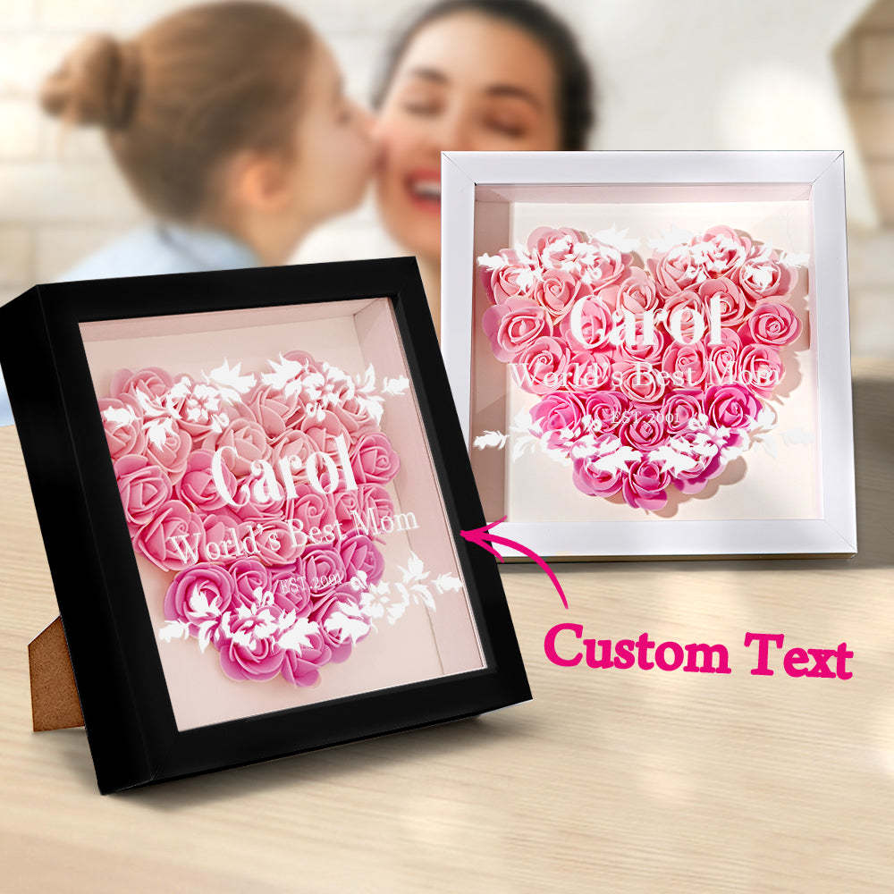 Boîte D'ombre De Fleur Personnalisée Cadeau De Cadre D'ombre De Fleur Rose Dégradé Personnalisé Pour Maman - votrecollierprenomfr