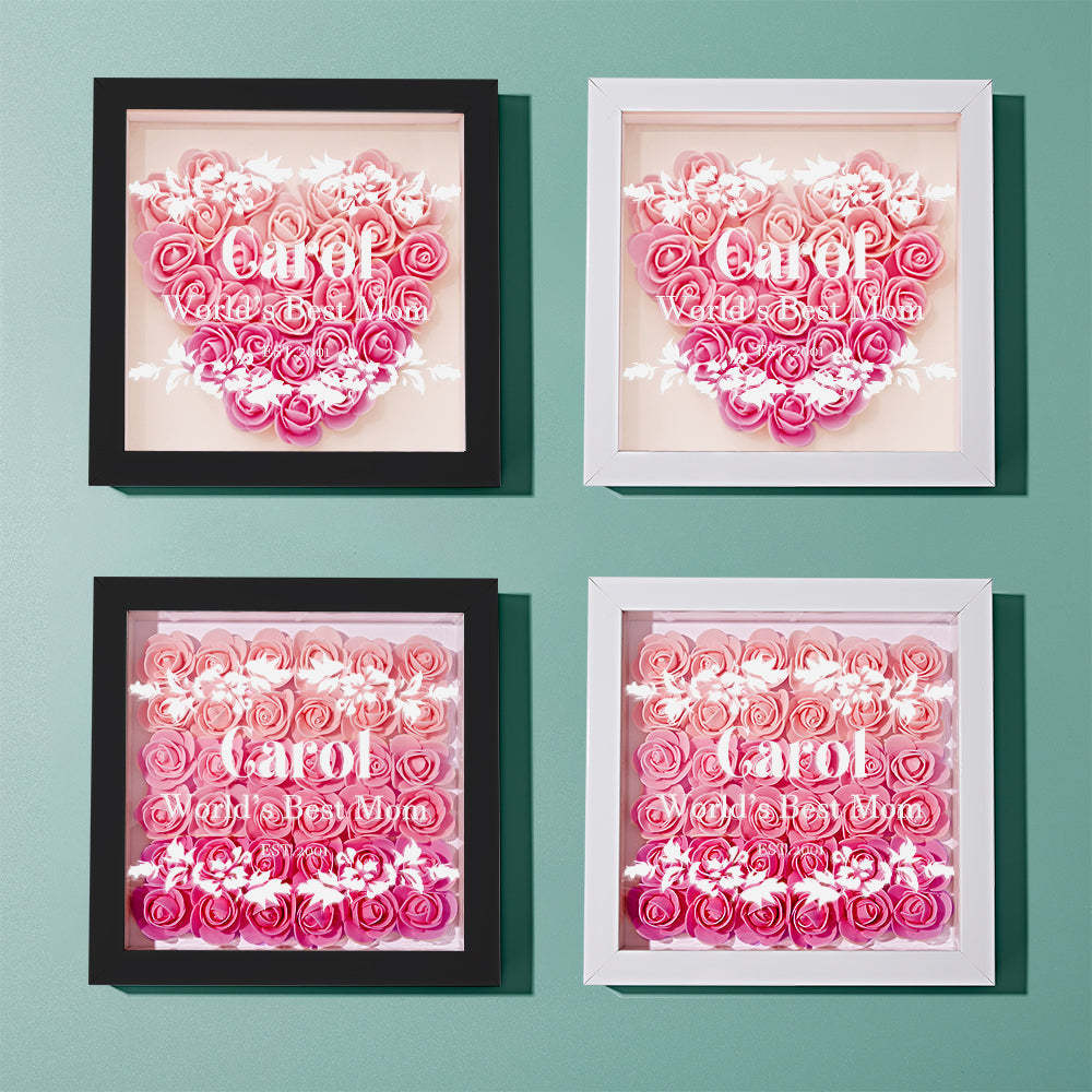 Boîte D'ombre De Fleur Personnalisée Cadeau De Cadre D'ombre De Fleur Rose Dégradé Personnalisé Pour Maman - votrecollierprenomfr