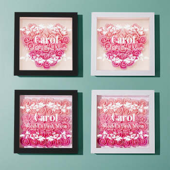 Boîte D'ombre De Fleur Personnalisée Cadeau De Cadre D'ombre De Fleur Rose Dégradé Personnalisé Pour Maman - votrecollierprenomfr