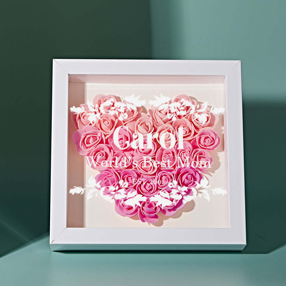 Boîte D'ombre De Fleur Personnalisée Cadeau De Cadre D'ombre De Fleur Rose Dégradé Personnalisé Pour Maman - votrecollierprenomfr