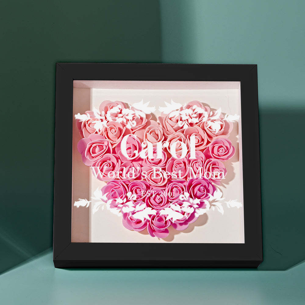Boîte D'ombre De Fleur Personnalisée Cadeau De Cadre D'ombre De Fleur Rose Dégradé Personnalisé Pour Maman - votrecollierprenomfr