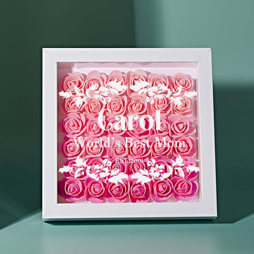 Boîte D'ombre De Fleur Personnalisée Cadeau De Cadre D'ombre De Fleur Rose Dégradé Personnalisé Pour Maman - votrecollierprenomfr