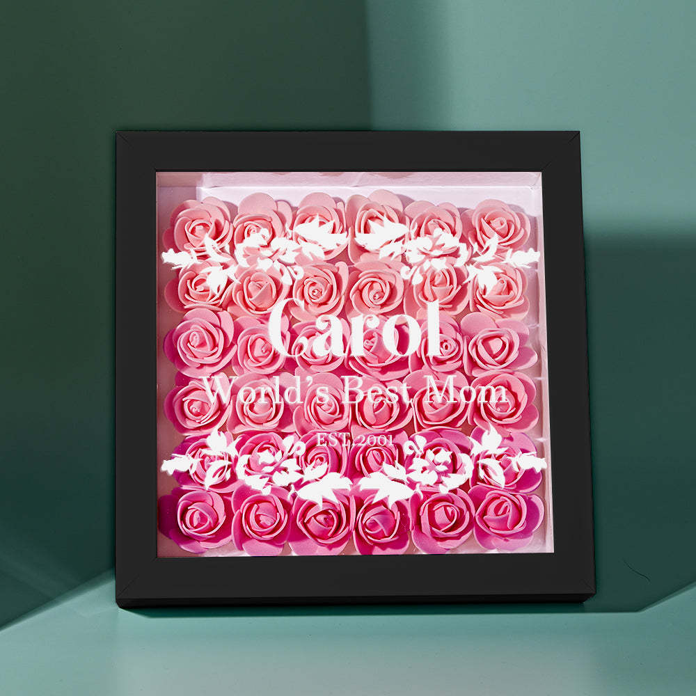 Boîte D'ombre De Fleur Personnalisée Cadeau De Cadre D'ombre De Fleur Rose Dégradé Personnalisé Pour Maman - votrecollierprenomfr