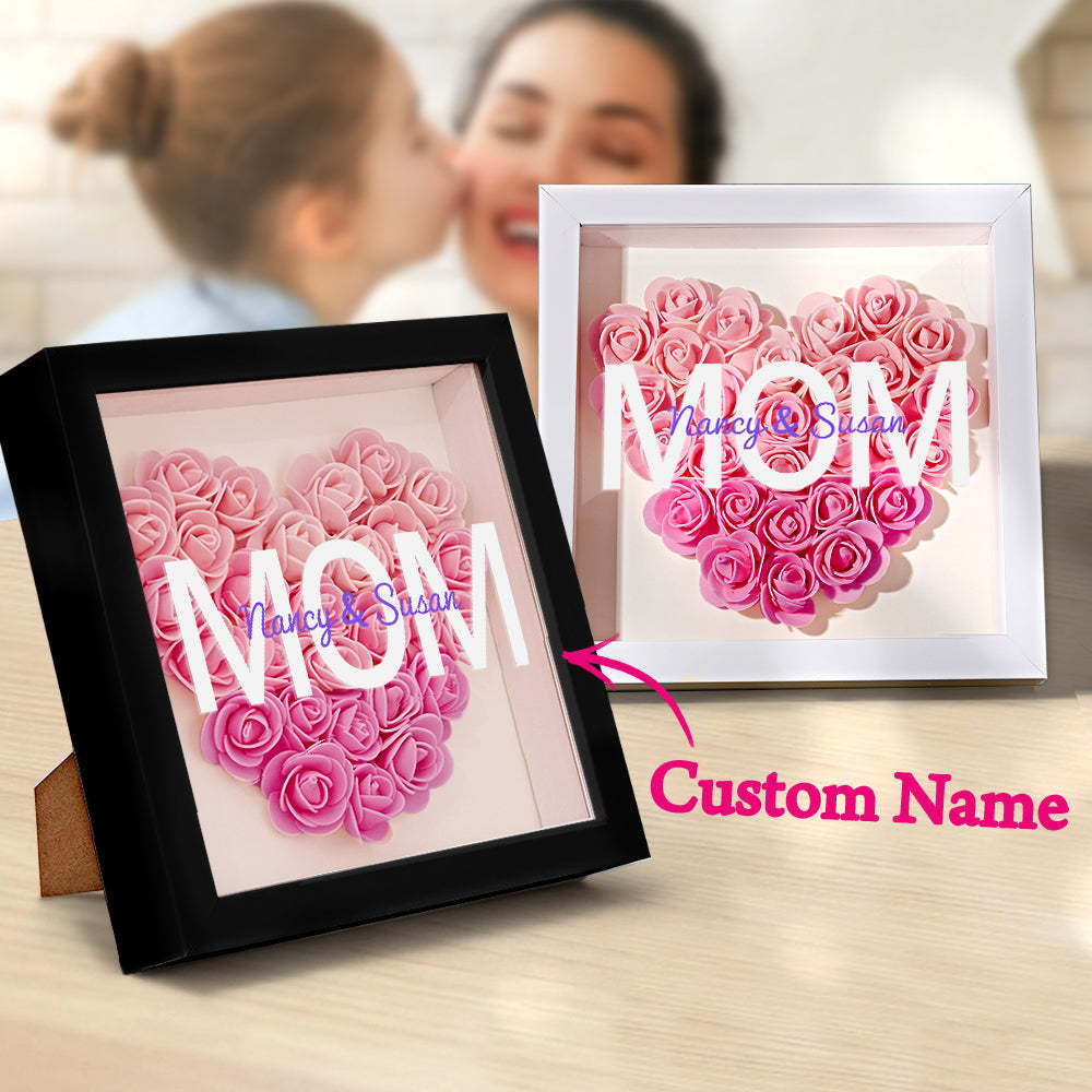 Nom Personnalisé Fleur Shadow Box Personnalisé Dégradé Rose Fleur Shadowbox Cadre Cadeau Pour Maman - votrecollierprenomfr