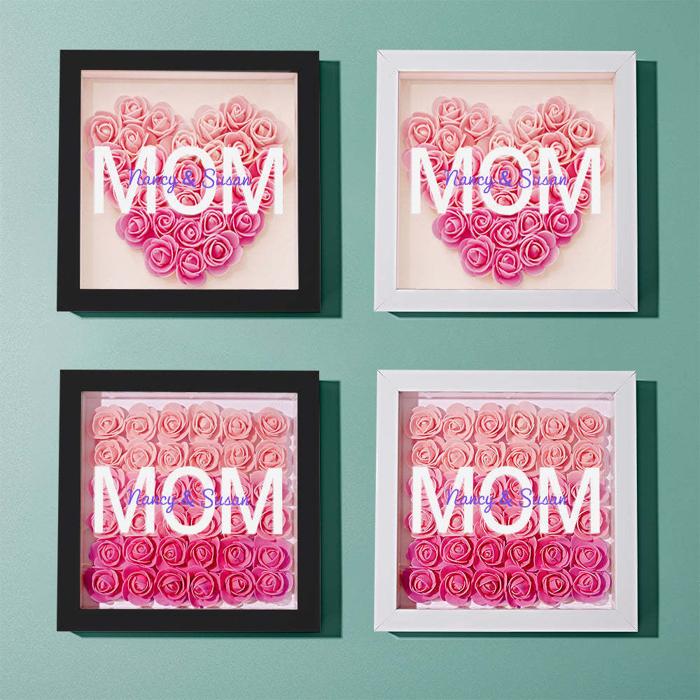 Nom Personnalisé Fleur Shadow Box Personnalisé Dégradé Rose Fleur Shadowbox Cadre Cadeau Pour Maman - votrecollierprenomfr