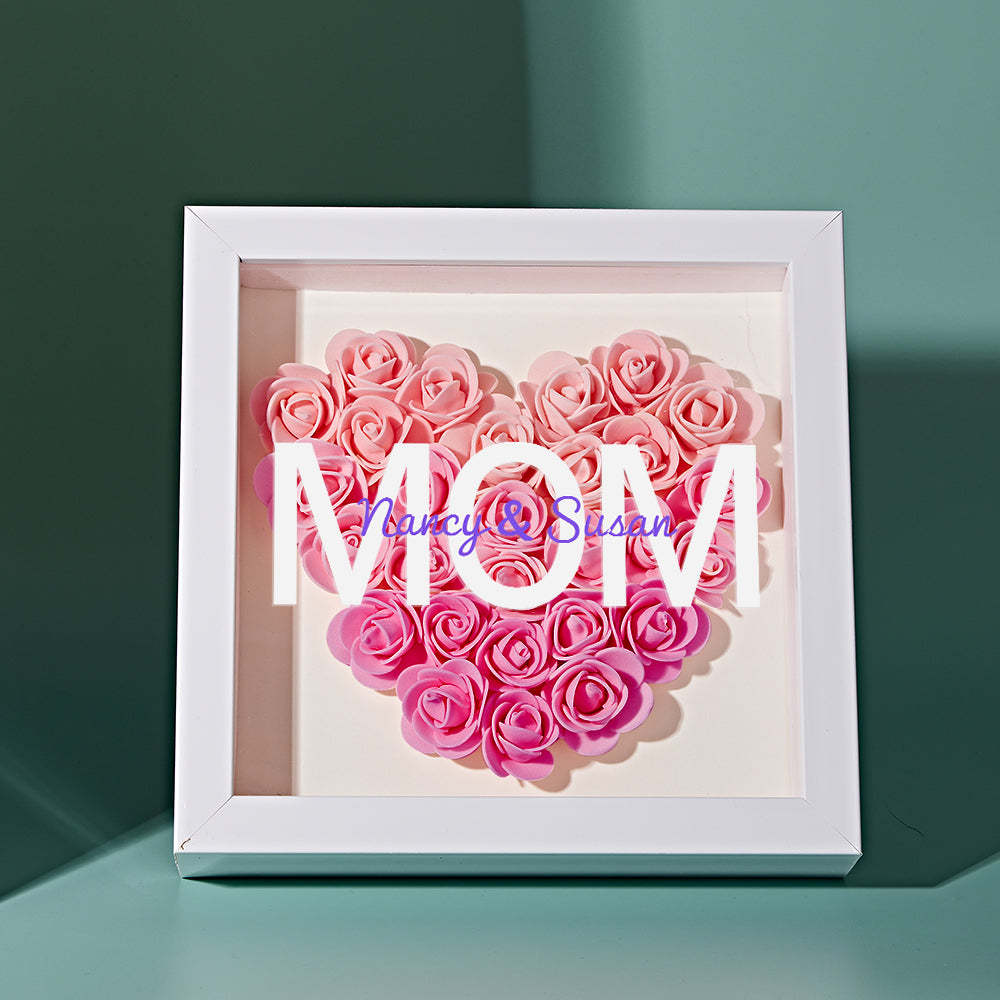 Nom Personnalisé Fleur Shadow Box Personnalisé Dégradé Rose Fleur Shadowbox Cadre Cadeau Pour Maman - votrecollierprenomfr