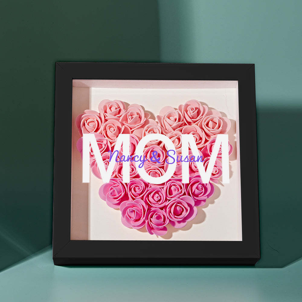 Nom Personnalisé Fleur Shadow Box Personnalisé Dégradé Rose Fleur Shadowbox Cadre Cadeau Pour Maman - votrecollierprenomfr