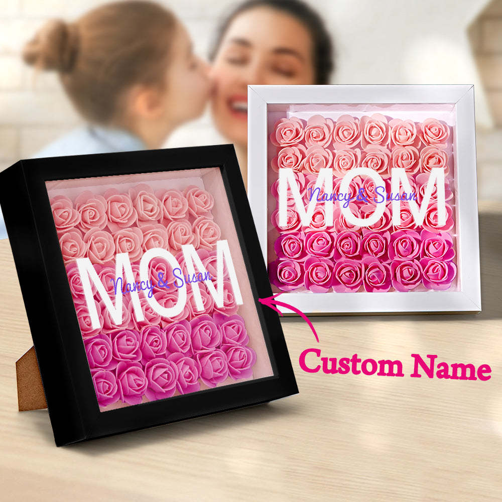 Nom Personnalisé Fleur Shadow Box Personnalisé Dégradé Rose Fleur Shadowbox Cadre Cadeau Pour Maman - votrecollierprenomfr