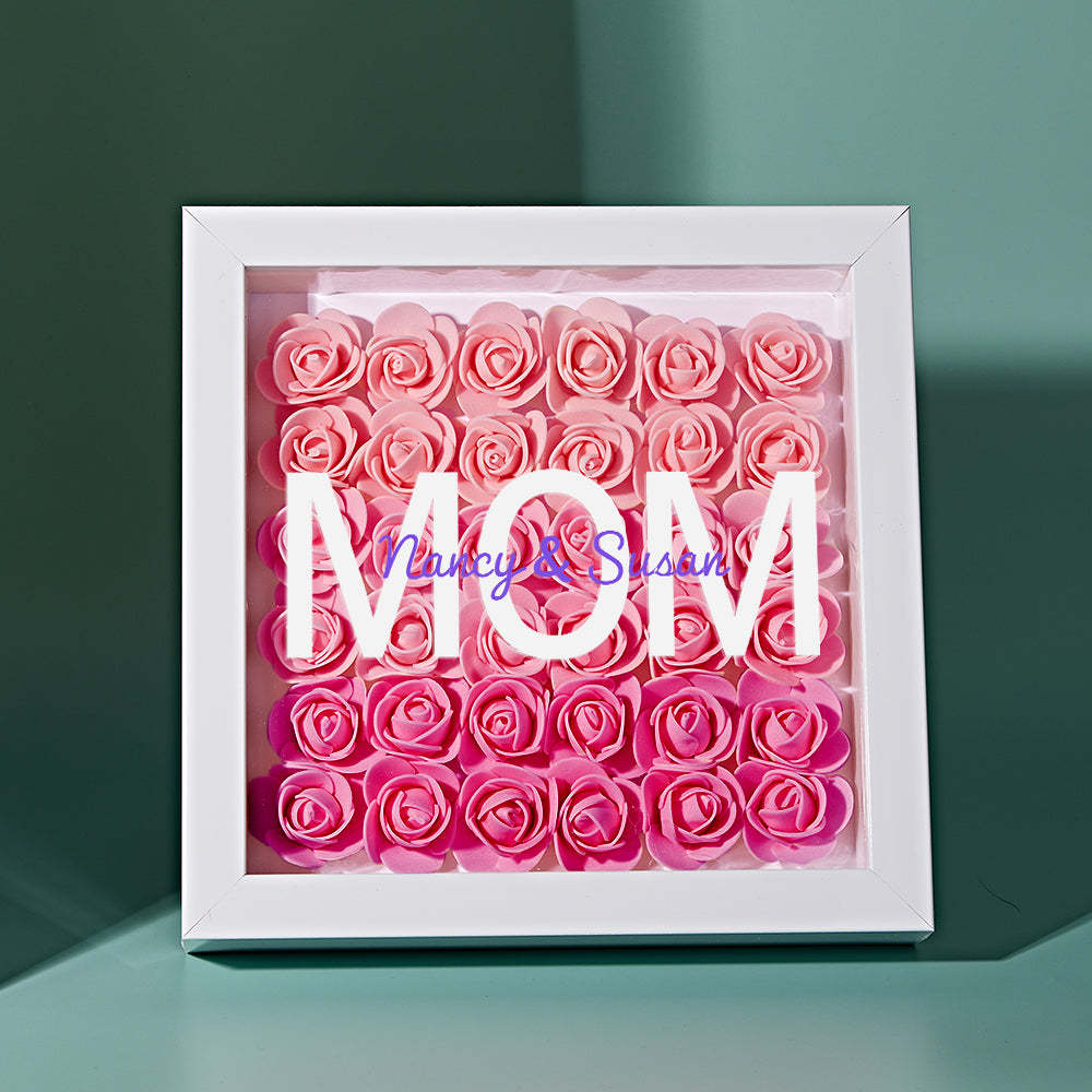 Nom Personnalisé Fleur Shadow Box Personnalisé Dégradé Rose Fleur Shadowbox Cadre Cadeau Pour Maman - votrecollierprenomfr