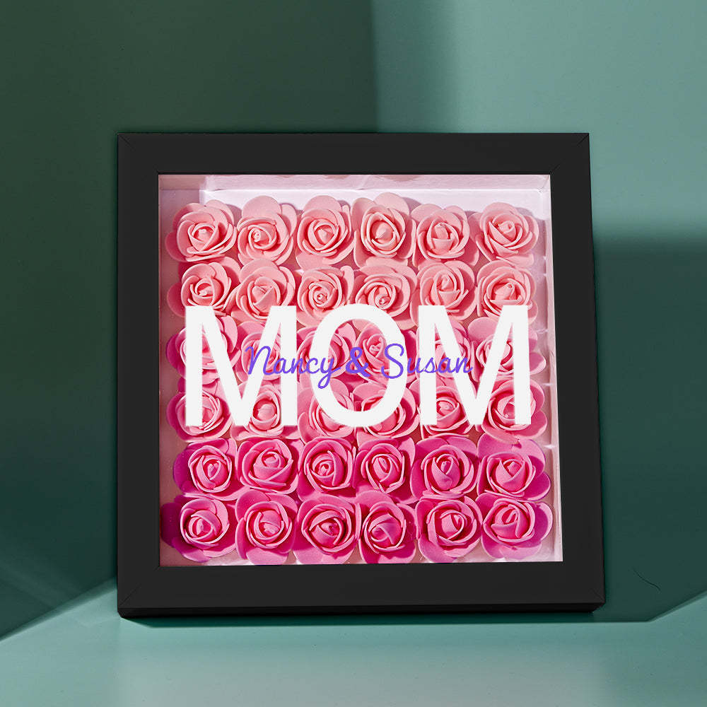 Nom Personnalisé Fleur Shadow Box Personnalisé Dégradé Rose Fleur Shadowbox Cadre Cadeau Pour Maman - votrecollierprenomfr