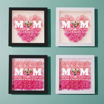Photo Personnalisée Fleur Shadow Box Personnalisé Coeur Dégradé Fleur Rose Shadowbox Cadre Cadeau Pour Maman - votrecollierprenomfr
