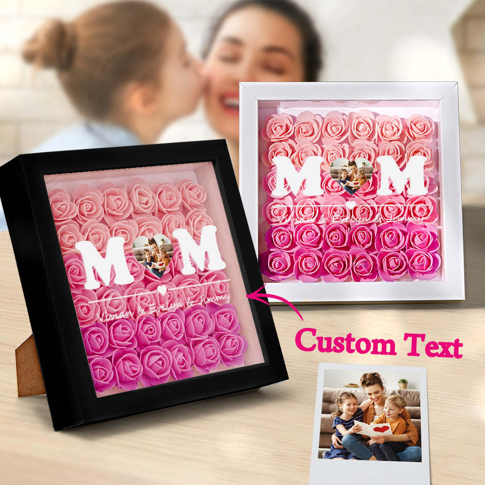 Photo Personnalisée Fleur Shadow Box Personnalisé Coeur Dégradé Fleur Rose Shadowbox Cadre Cadeau Pour Maman - votrecollierprenomfr