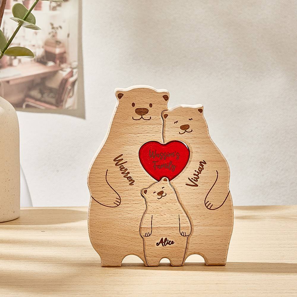Ours En Bois Personnalisés, Puzzle Avec Noms De Membres De La Famille, Cadeaux De Décoration Pour La Maison - votrecollierprenomfr