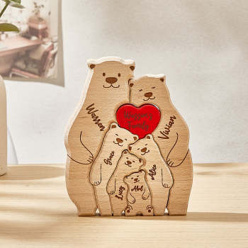 Ours En Bois Personnalisés, Puzzle Avec Noms De Membres De La Famille, Cadeaux De Décoration Pour La Maison - votrecollierprenomfr
