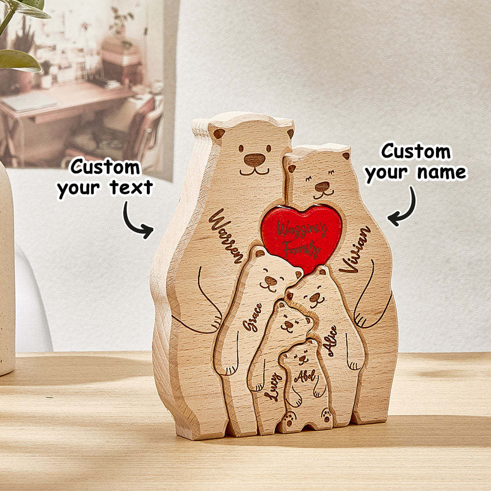 Ours En Bois Personnalisés, Puzzle Avec Noms De Membres De La Famille, Cadeaux De Décoration Pour La Maison - votrecollierprenomfr