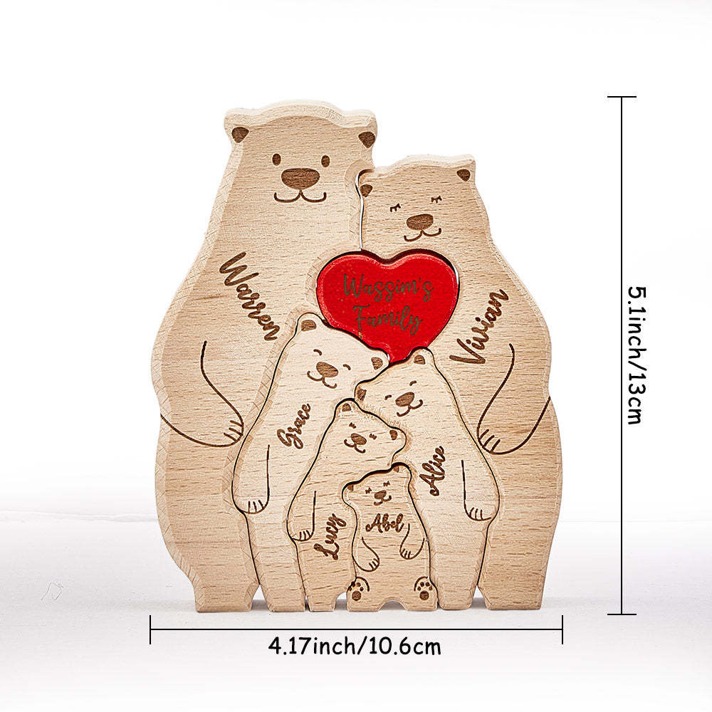 Ours En Bois Personnalisés, Puzzle Avec Noms De Membres De La Famille, Cadeaux De Décoration Pour La Maison - votrecollierprenomfr