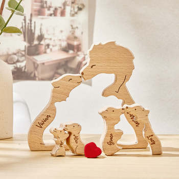 Lions En Bois Personnalisés, Noms De Membres De La Famille, Puzzle, Cadeaux De Décoration Pour La Maison - votrecollierprenomfr