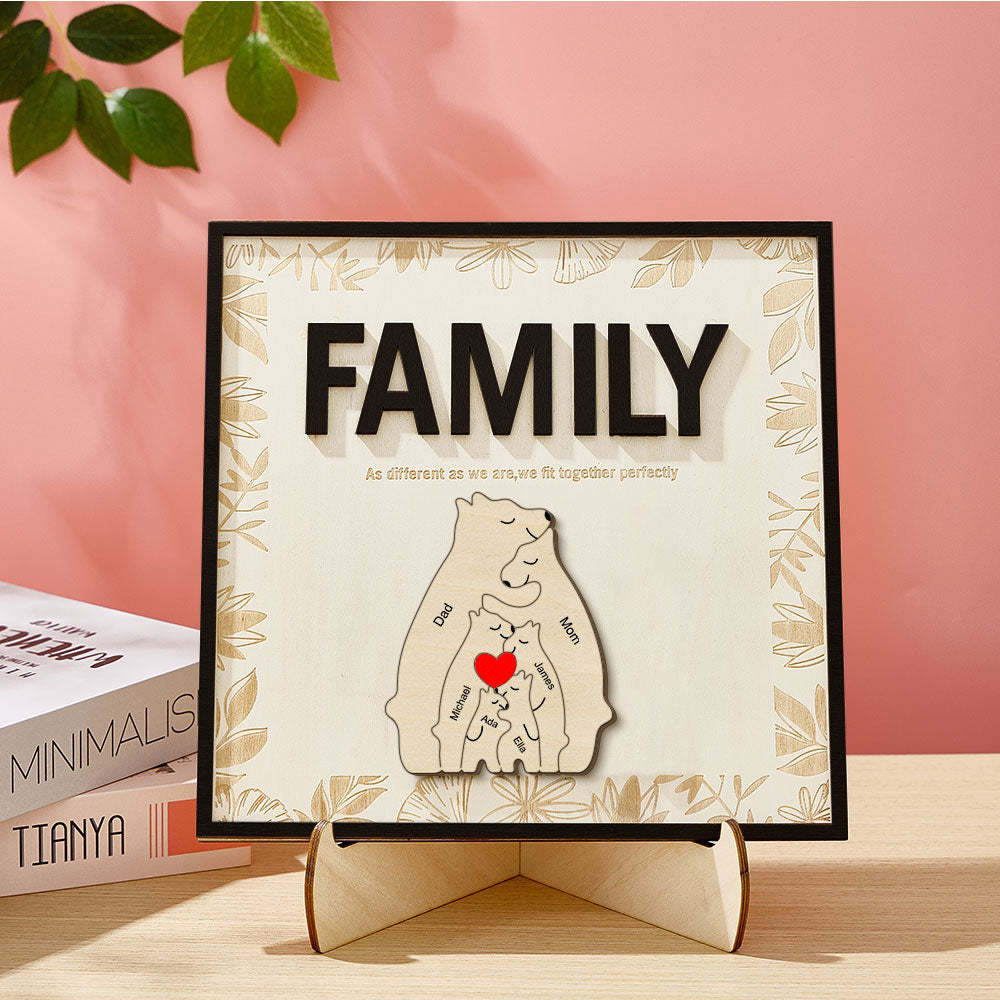 Plaque En Bois Ours Familial Personnalisée, Signe De Nom De Membre De La Famille, Cadeau Pour Maman - votrecollierprenomfr