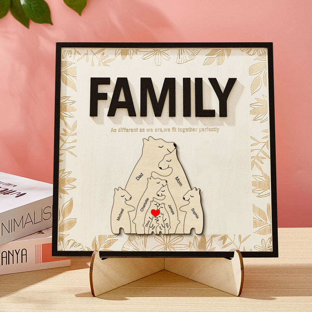 Plaque En Bois Ours Familial Personnalisée, Signe De Nom De Membre De La Famille, Cadeau Pour Maman - votrecollierprenomfr