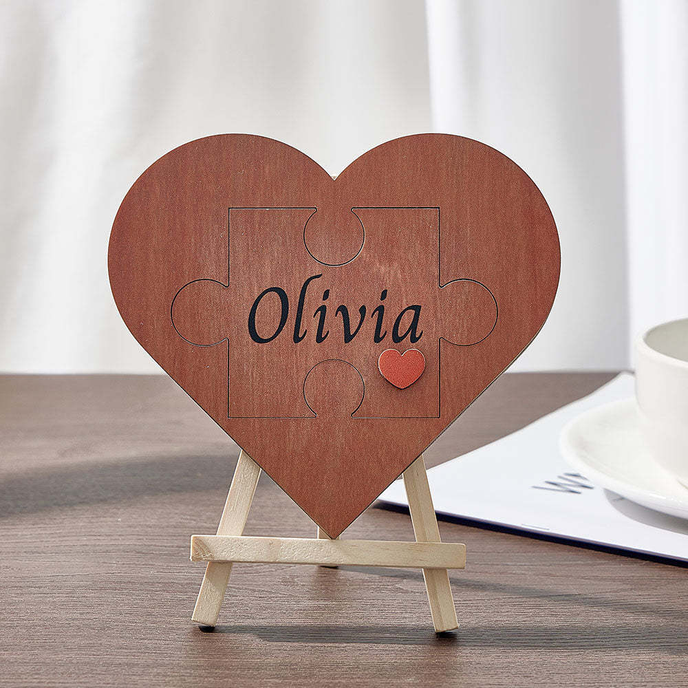 Panneau De Pièce De Puzzle D'amour Personnalisé, Plaque En Bois Personnalisée En Forme De Cœur, Cadeaux Romantiques Pour Elle - votrecollierprenomfr