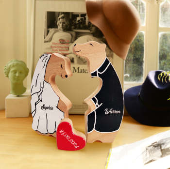 Ours En Bois Personnalisé Avec Noms De Couple, Puzzle, Cadeaux Uniques Pour La Saint-valentin - votrecollierprenomfr