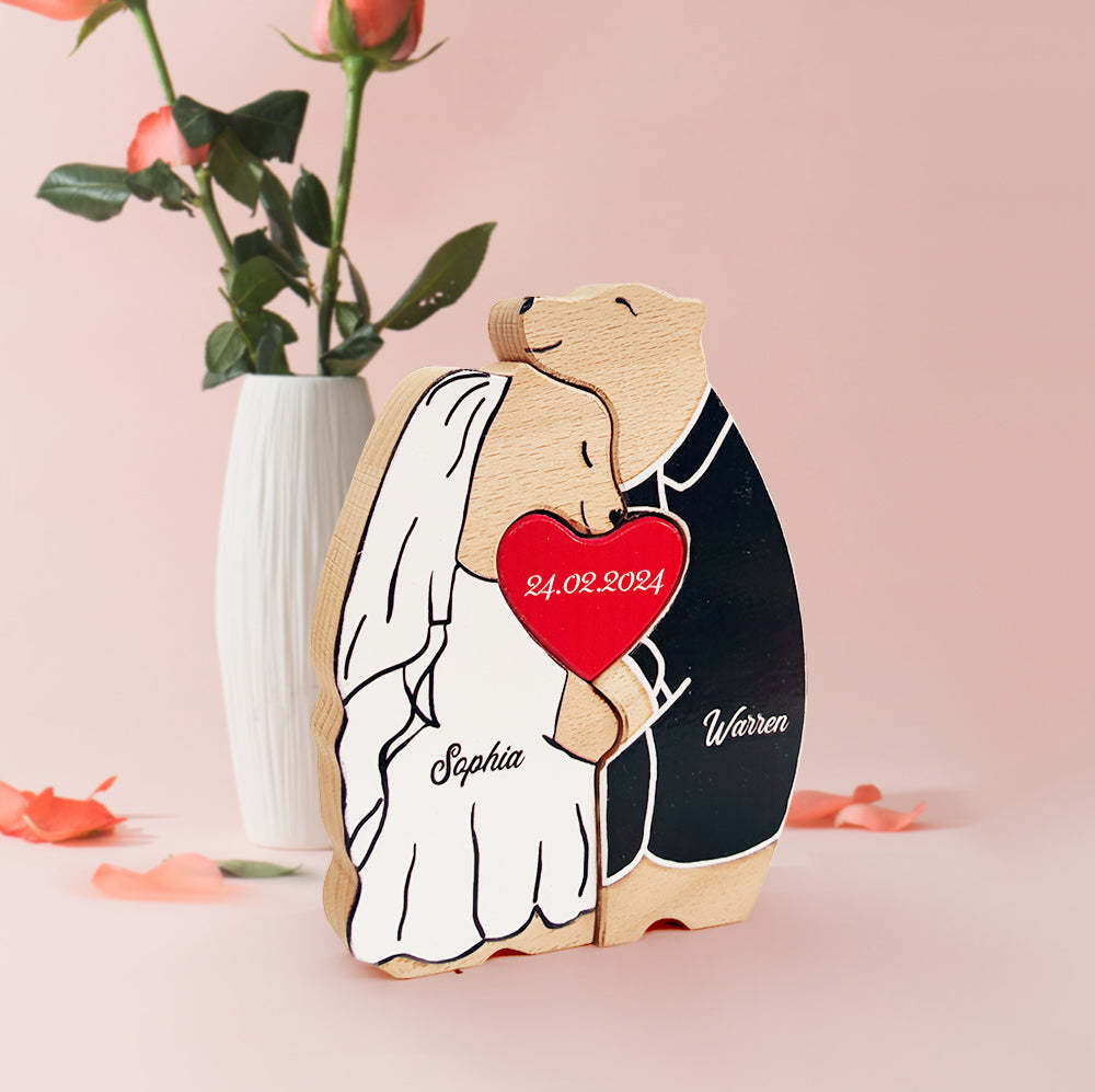 Ours En Bois Personnalisé Avec Noms De Couple, Puzzle, Cadeaux Uniques Pour La Saint-valentin - votrecollierprenomfr