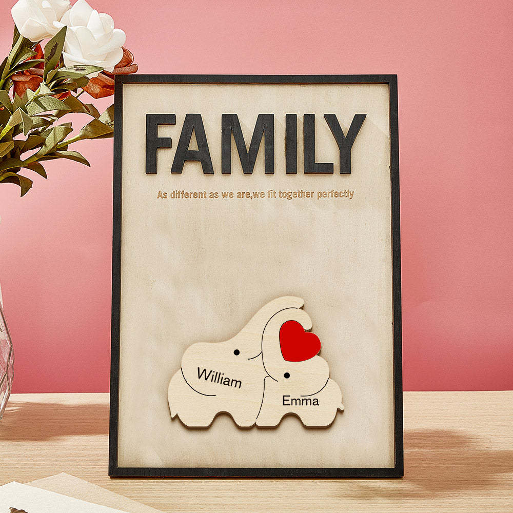 Plaque En Bois D'éléphant De Famille Personnalisée, Signe De Nom De Membre De La Famille, Cadeau Pour Maman - votrecollierprenomfr