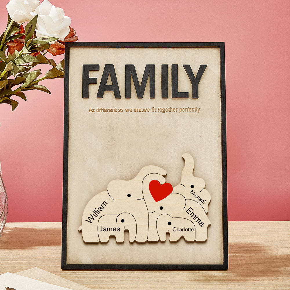 Plaque En Bois D'éléphant De Famille Personnalisée, Signe De Nom De Membre De La Famille, Cadeau Pour Maman - votrecollierprenomfr