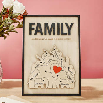Plaque En Bois D'éléphant De Famille Personnalisée, Signe De Nom De Membre De La Famille, Cadeau Pour Maman - votrecollierprenomfr