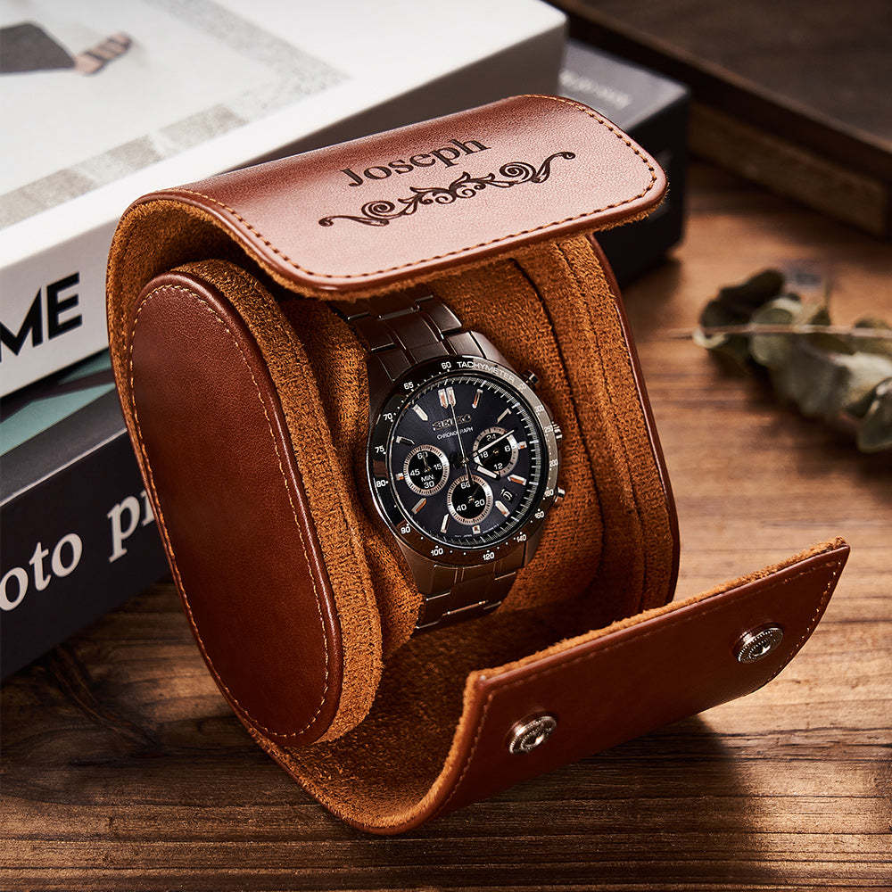 Organisateur De Montre En Cuir Personnalisé, Boîte De Rangement En Rouleau, Cadeau Pour Lui - votrecollierprenomfr