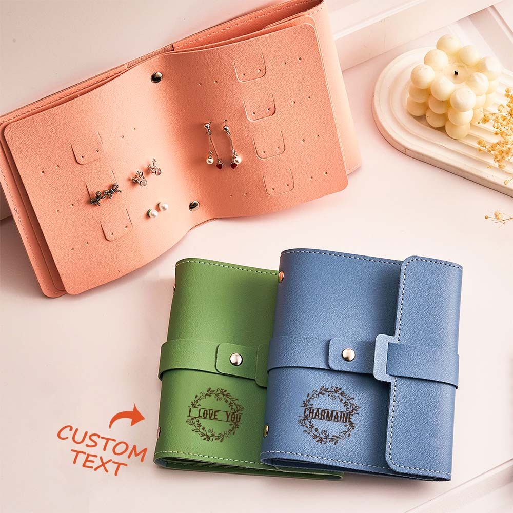 Sac De Rangement De Boucles D'oreilles Gravées Sur Mesure, Organisateur De Bijoux De Voyage Personnalisé Multifonctionnel, Cadeau Pour Elle - votrecollierprenomfr