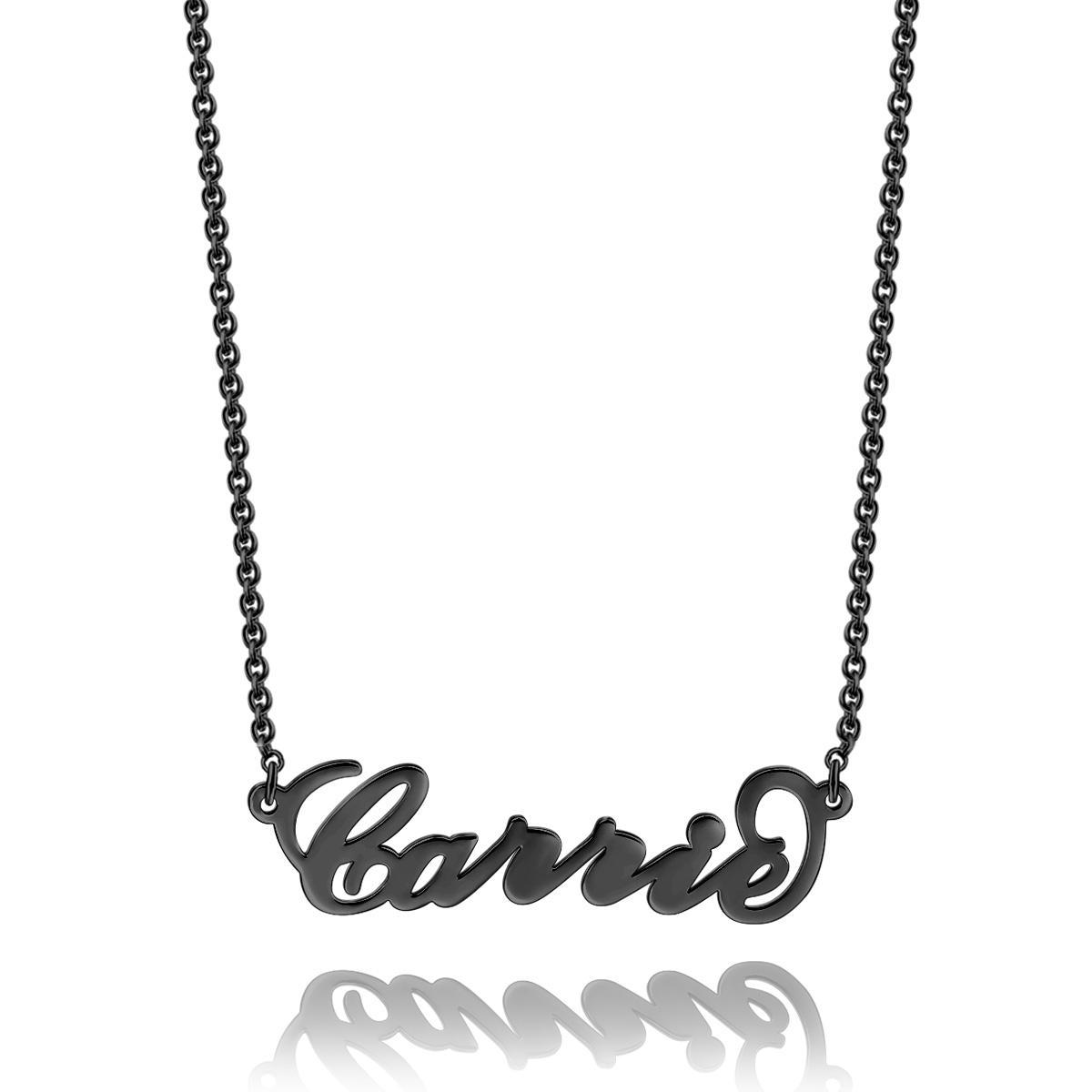 Collier Prénom Carrie Style Argent Plaqué Or Noir - votrecollierprenomfr
