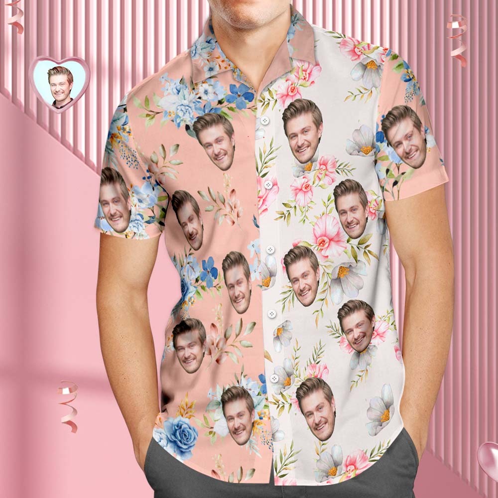 Chemise Hawaïenne Avec Visage Personnalisé, Tenue De Couple, Chemise Imprimée En Patchwork, Cadeaux De Saint-valentin - votrecollierprenomfr